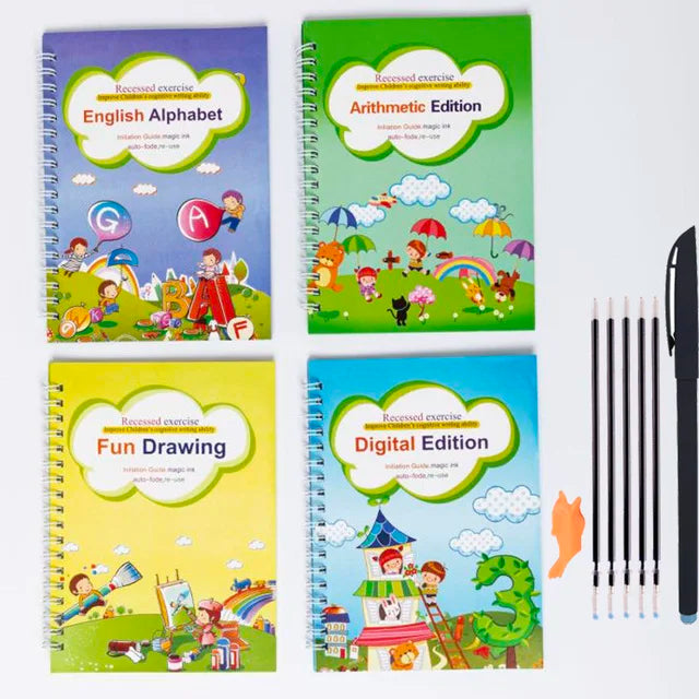 4 Books Magic Writing Copybook In Spanish Calligraphy Notebook Montessori Reusable Educational Calligraphic Letter Practice