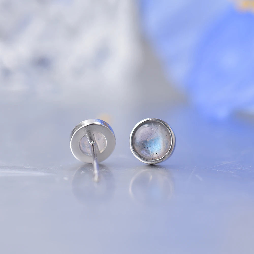 ITSMOS Geometric Labradorite Sterling Silver Earrings Round Retro Natural Gemstone Studs Luxury Wedding Jewelry for Women