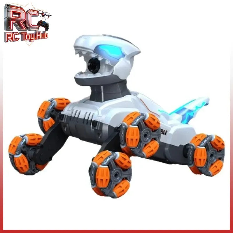 New Gesture Sensing RC Mechanical Dinosaur 8-Wheel Stunt Car with Lights Music Spray Drift 360° Rotation Rechargeable Vehicle