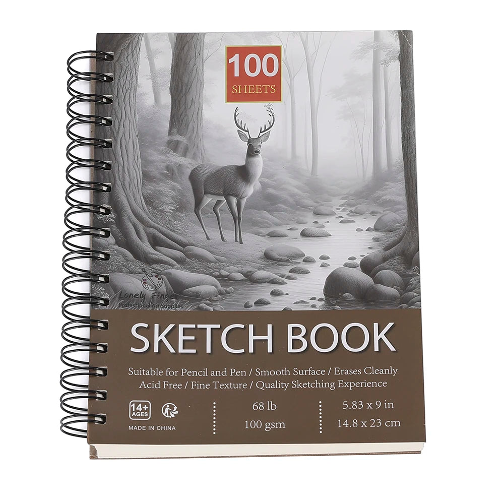 Professional 100 Sheets Sketch Book 5.83"x9" with Spiral Bound and Hardback Cover - White Acid-Free Drawing Sketch Paper (100g)