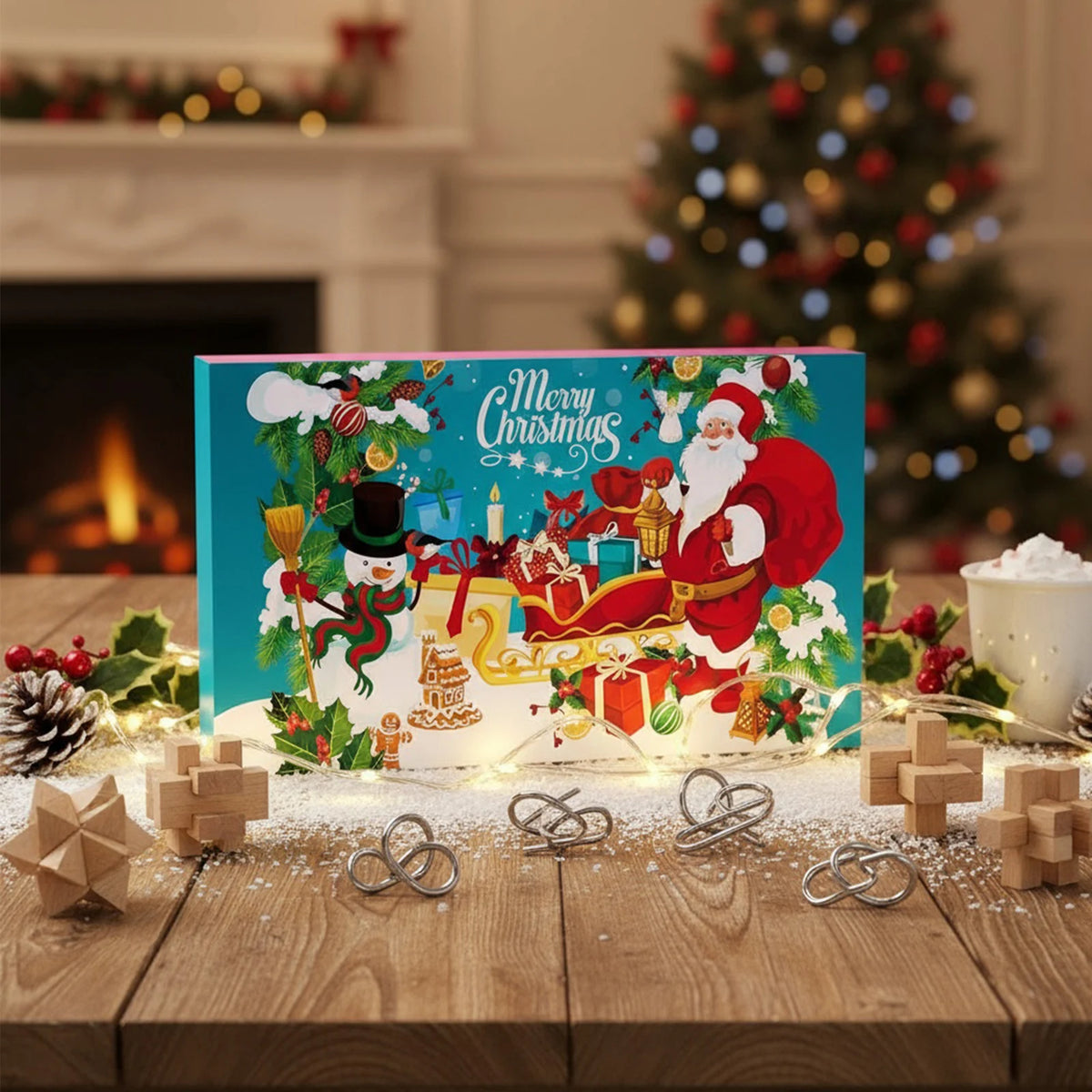 Metal Puzzle Christmas Advent Calendar Gifts Box Ruban Lock Puzzle Xmas Countdown Calendar Box Brain Teaser Fidget Toy