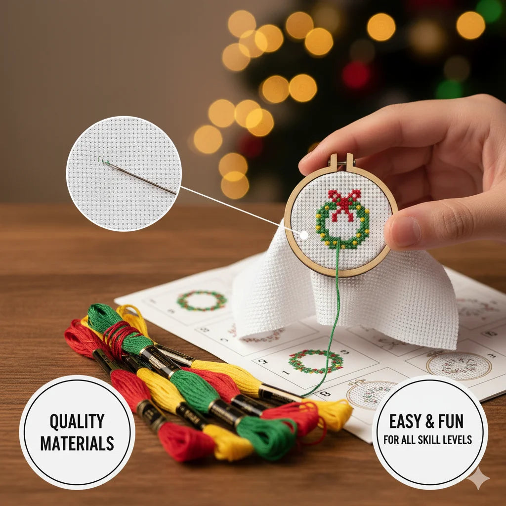 24 Days Countdown Cross Stitch Advent Calendar DIY Embroidery Kit For Christmas Gift With Thread Floss Holiday Countdown Craft