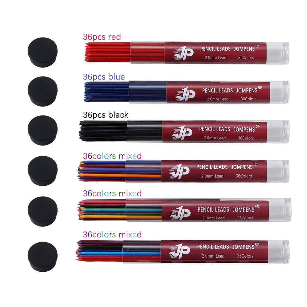 36Pcs/Box 2.0mm Mechanical Pencil Lead Core Round Tube 36 Colors mixed Lead Sketching Painting Writing School Office Stationery