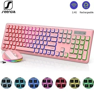 JOMAA 2.4G Wireless Keyboard Mouse Combo RGB Backlit Rechargeable Full-Size Ergonomic Type-c Wireless Keyboard Mouse Set