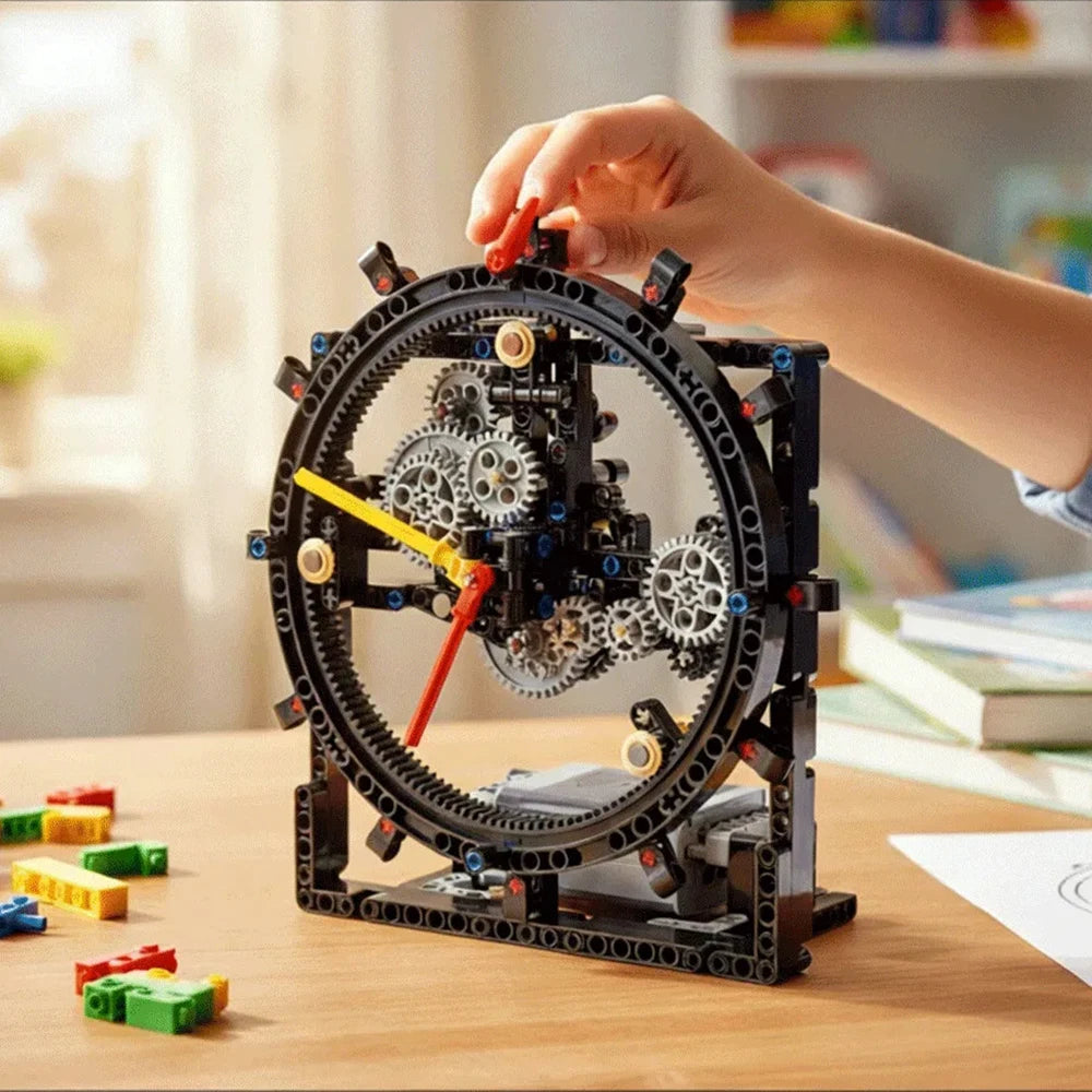 DIY building block electric clock kit, power function mechanical table clock model, children's toy gift