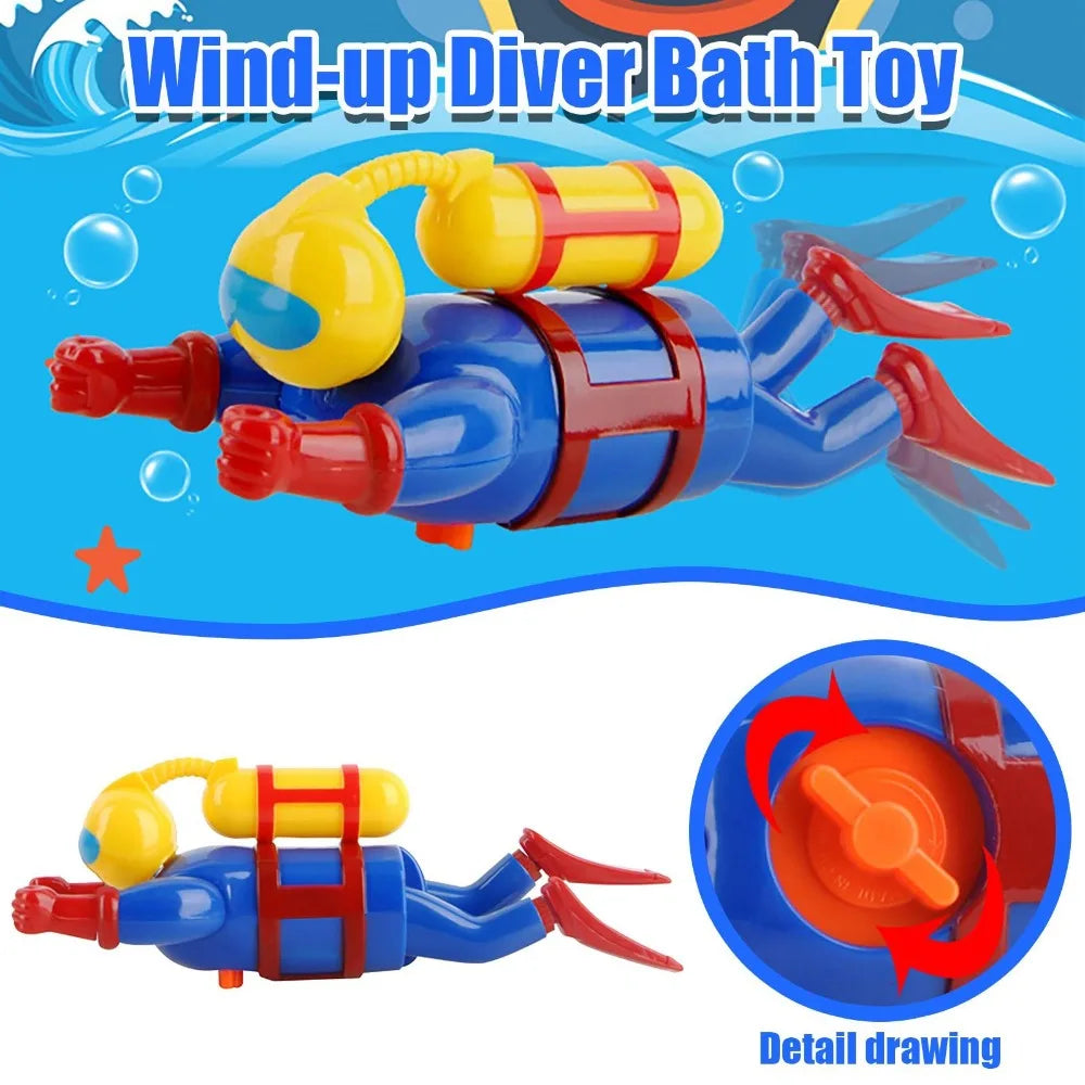 Wind-Up Scuba Diver Submarine Bath Toy Clockwork Swimming & Diving Man Tub Baby Water Toy Bathtub Pool Frogman Figure STEM Gift