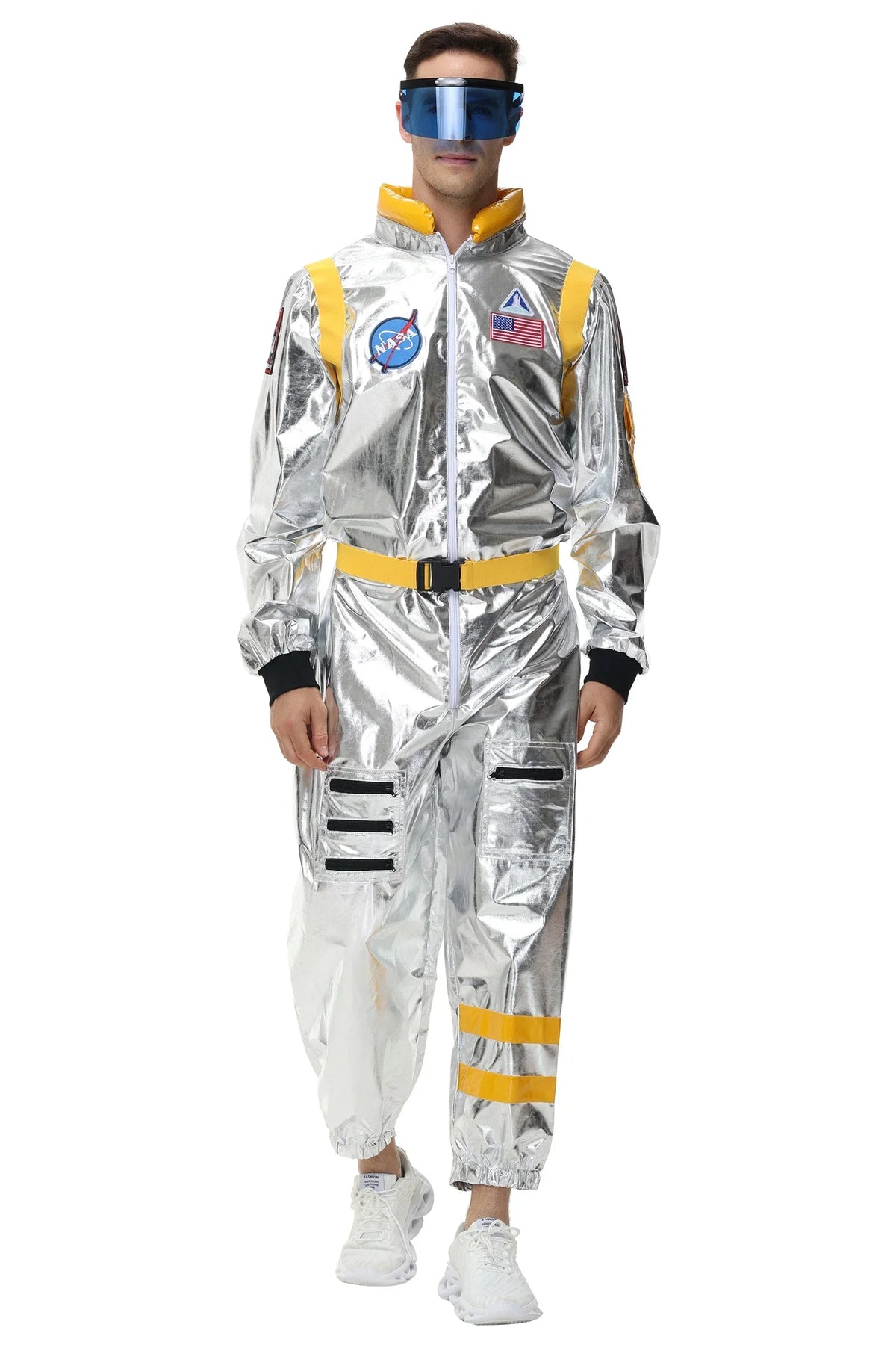 Adults Silver Astronaut Costume Space Suit Men Women Couple Jumpsuit Cosplay Halloween Carnival Party Dress Up