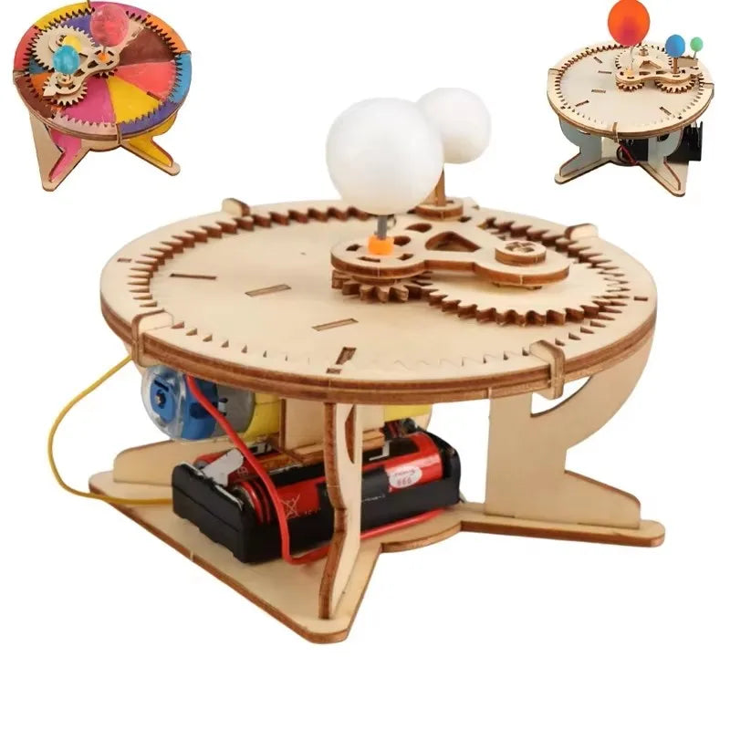 DIY Solar System Model Mechanical Set Astronomy Sun Earth Moon Planet STEM Experiment Toy Set Science Education Wooden Puzzle