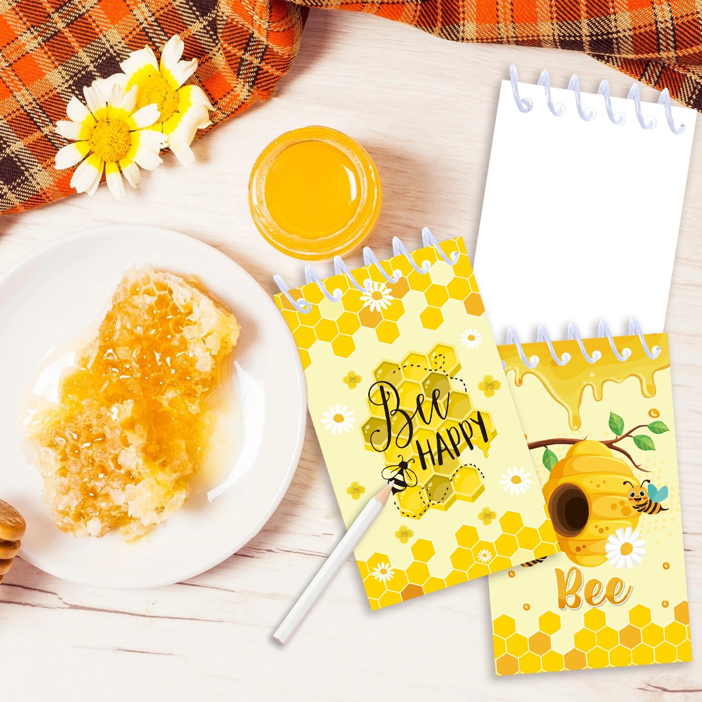 8pcs Honey Bee Theme Mini Spiral Pocket Notebooks Memo Pad Coil Booklet Notepads For Gifts Office Stationery School Diaries