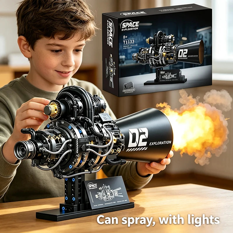 Sci-Fi Starship Quantum Engine Building Blocks Set with Mist Spray & LED Light, STEM Toy for Kids Adults, Home Decor, Boy's Gift