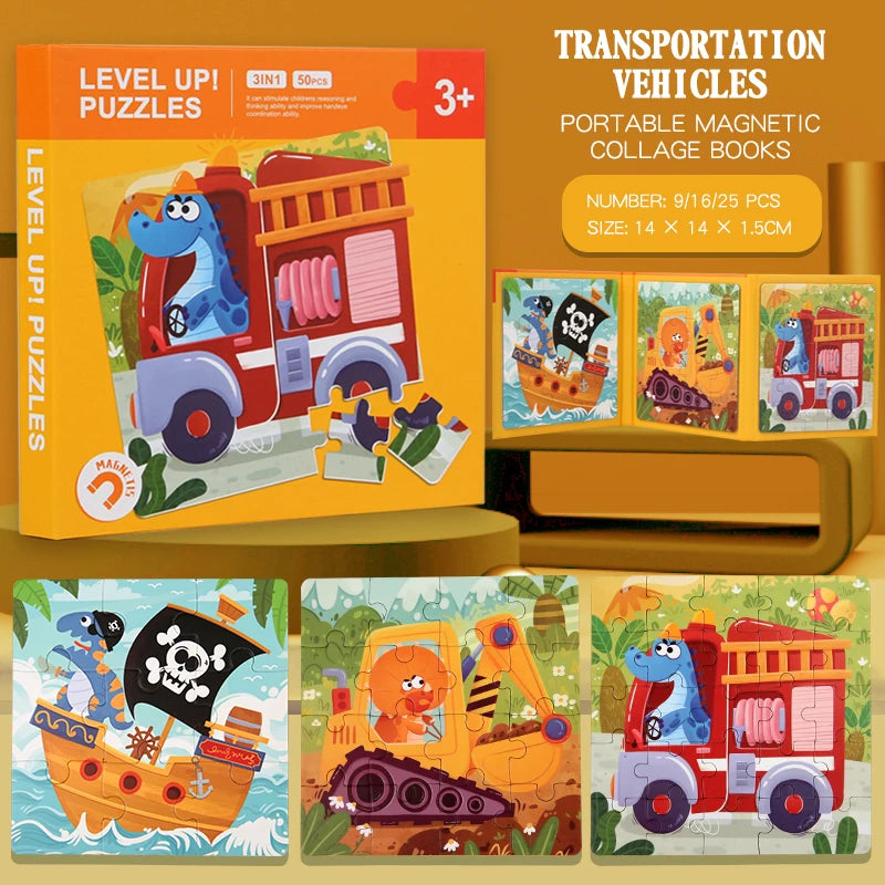 Magnetic Puzzles Games for Kids Busy Quiet Cartoon Animals Jigsaw Book Montessori Baby Educational Toys Children's Early Gifts