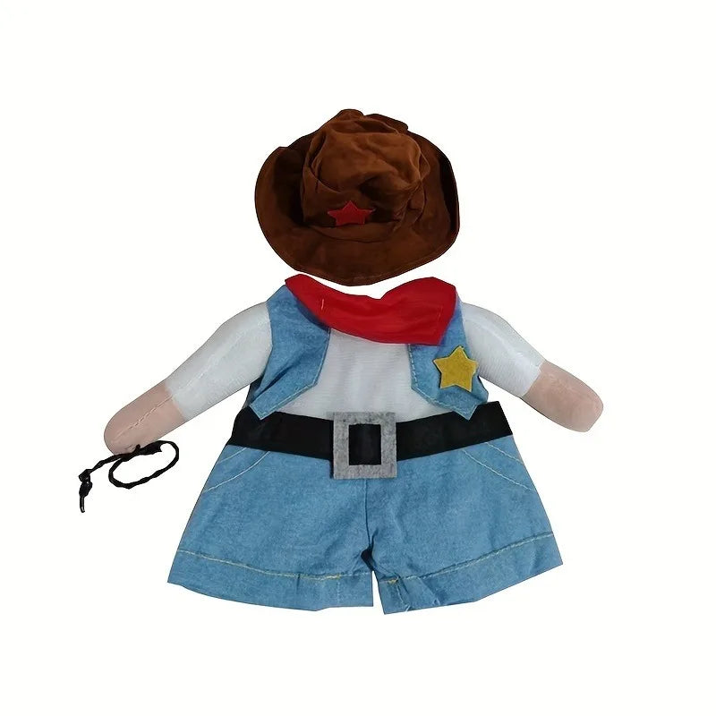 Cowboy Transformable Pet Costume Funny Cat Cosplay Outfit with Hat Halloween Christmas Party Dress Up Clothes for Small Medium