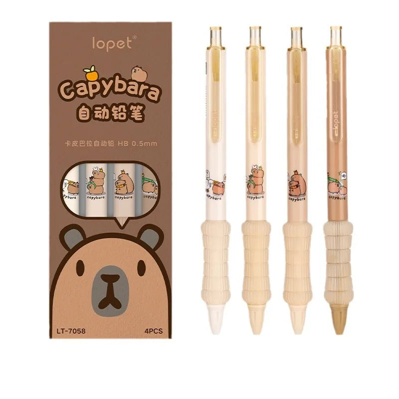 4 Pcs/Set Kawaii Capybara Mechanical Pencil Cute Cartoon 0.5mm Black Lead Soft Touch Writing Automatic Pencils School Supplies
