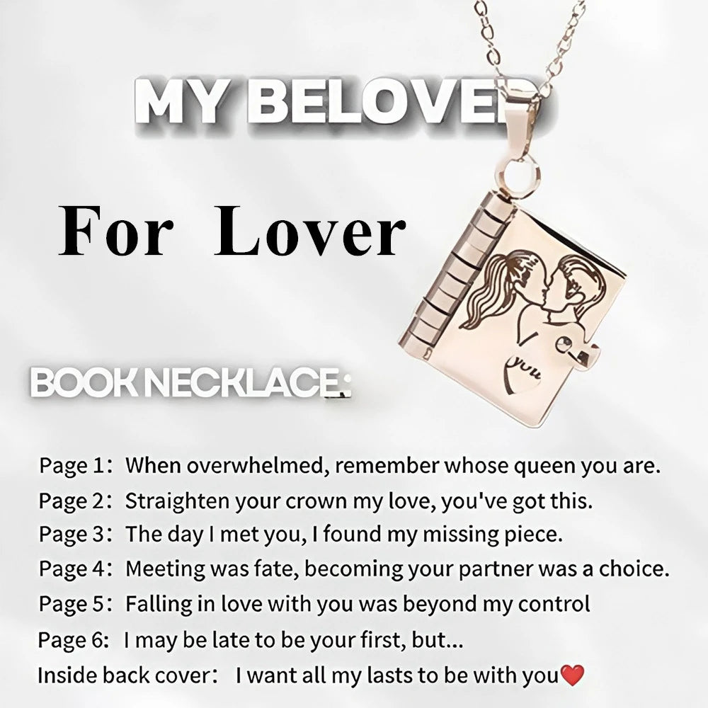 Mother’s Day Gift Best Mom Ever Book Necklace Stainless Steel Engraved Book Locket Necklaces Women Daughter Present for Mom