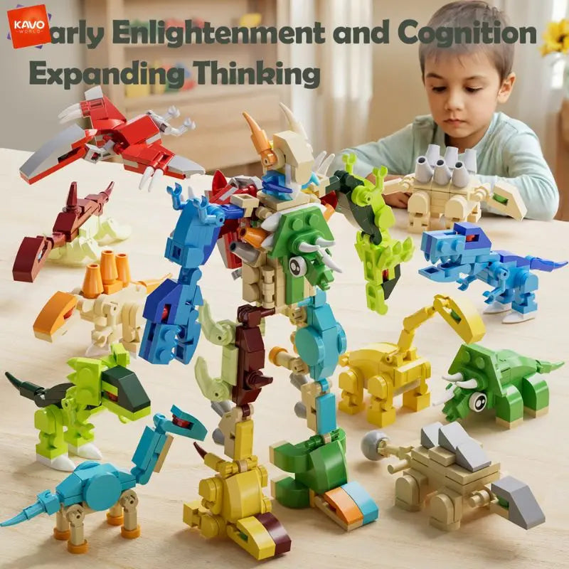 KAVOWORLD 335PCS Dinosaur Robot Building Blocks Transformable Construction Brick Set Creative STEM Educational Toy for Children