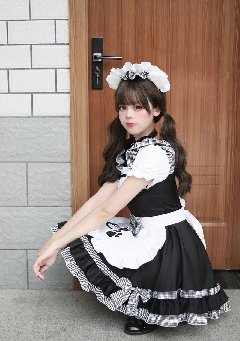 Halloween Black Pink Cute Lolita Sexy Maid Outfit Apron Dress Bell Choker Anime Cosplay Costume Women Coffee Waitress Uniform