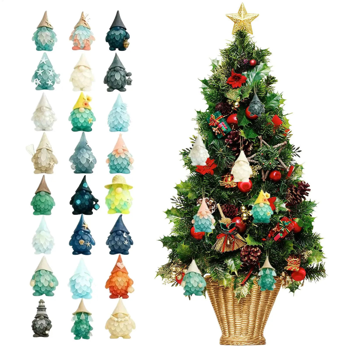 Sea Glass Gnome Acrylic Advent Calendar – 24 Christmas Pendant Ornaments