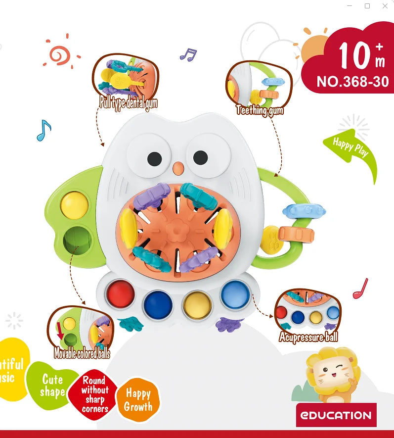 Montessori Owl Pull String Sensory Development Baby Toy Early Learning Education Finger Grasp Training for 10 Months+