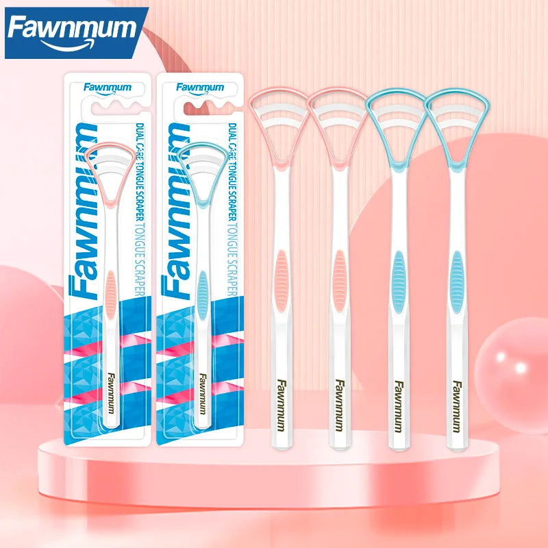2PC Fawnmum Dual Uses Tongue Scraper Cleaners Reusable Oral Health Cleaning Brush Hygiene Care Toothbrush Mouth Fresh Breath