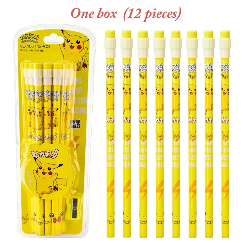 12pcs Pokemon Pikachu Anime Pencil Cute Kawaii Student Stationery Kids Writing Pen Children School Supplies Birthday Xmas Gift