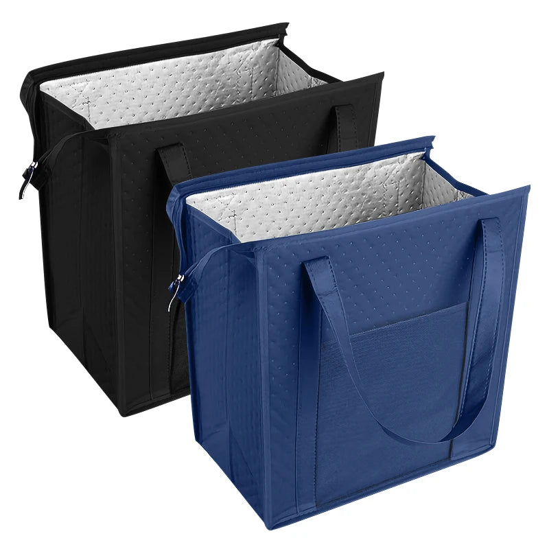 Large Insulated Reusable Grocery Bag with Zipper & Front Pocket, keep cool/warm for hours for Camping Picnic, fishing, shopping