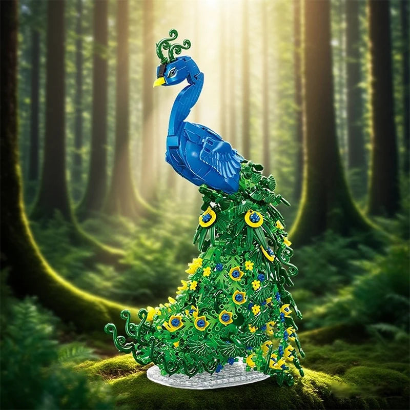 Creative 807PCS Peacock Building Blocks Bird Kit Flower Animal Series Model Assembly Brick Home Decoration Toy Gift For Boy Girl