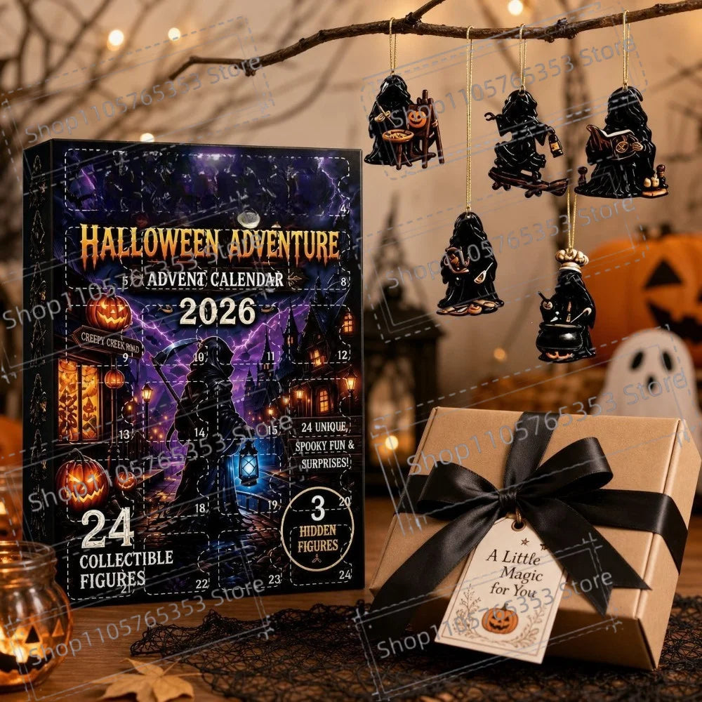 2026 Halloween Advent Calendar,24 Days Spooky 2D Acrylic Countdown Box,Halloween Table Decor Holiday Surprise Gift Set