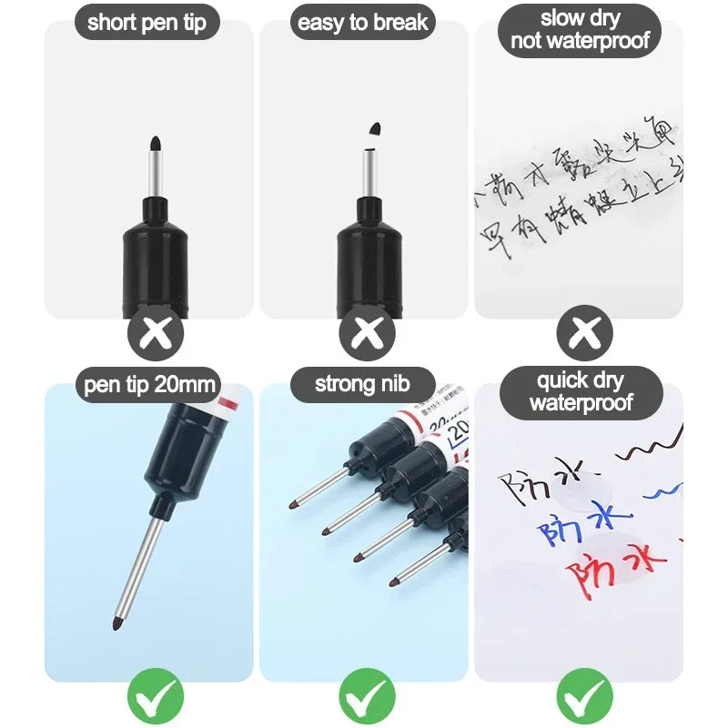 Deep Hole Marker Pens – 4 or 5 Pack 20mm Long Nose Markers for Trade Work