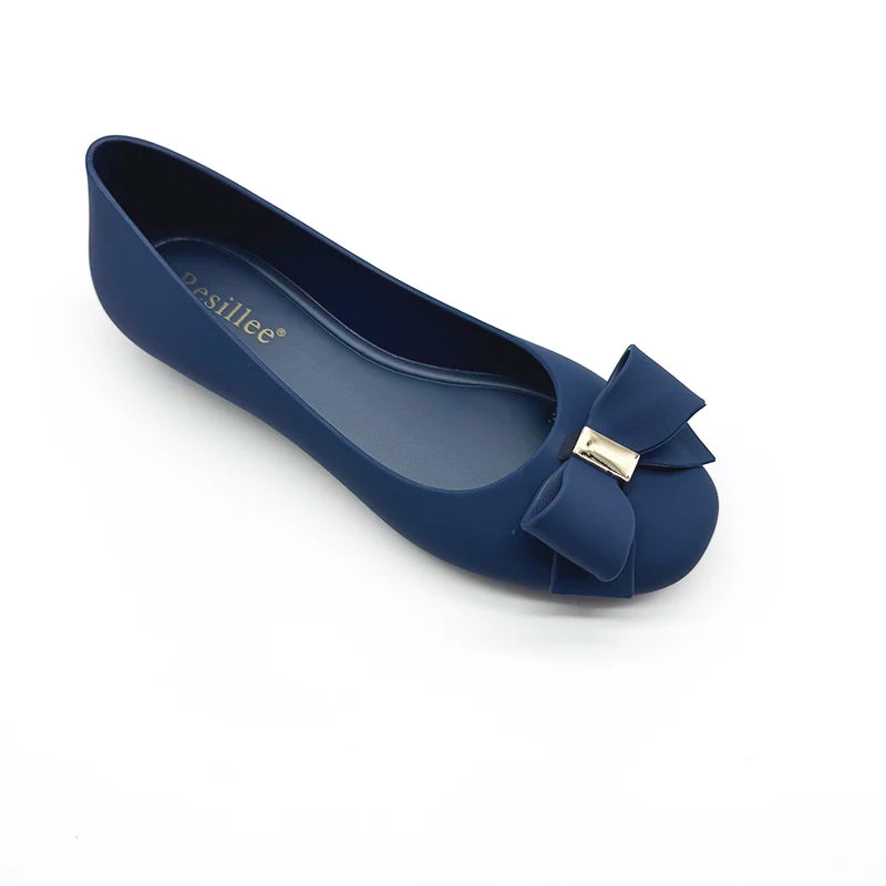 Resillee Women's Bow Knot Jelly Shoes Closed Toe Flat Sandals, Waterproof Rubber Slip On Casual Summer Beach Shoes, Wide Feet Pl
