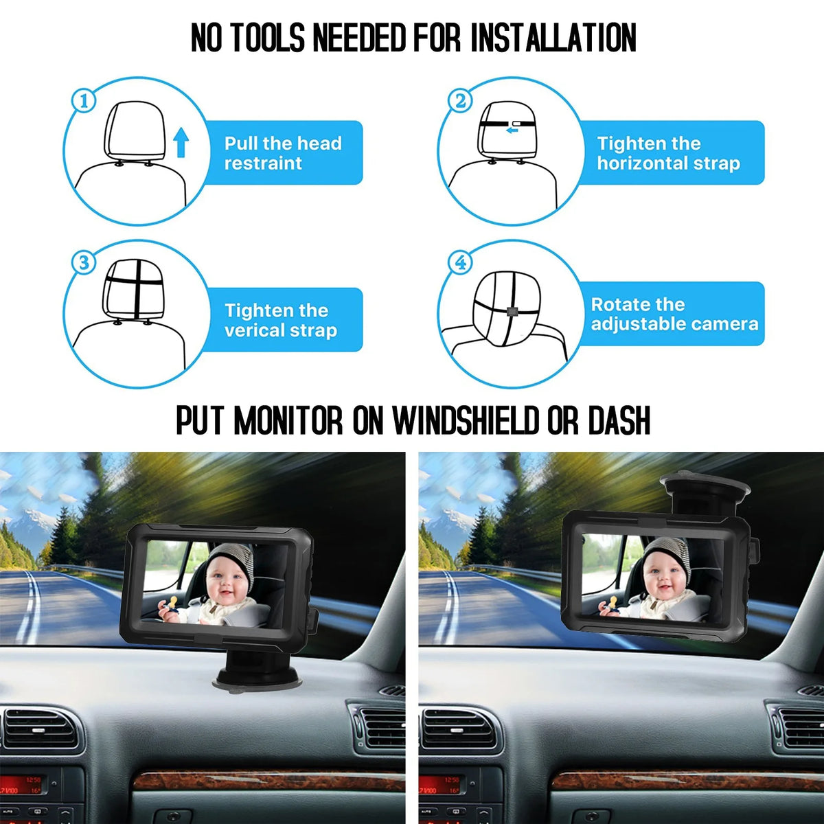 1080P Camera Baby Car Mirror 4.3'' IPS Screen Night Vision Function Baby Car Mirror Monitor with for Infants Kids Pets