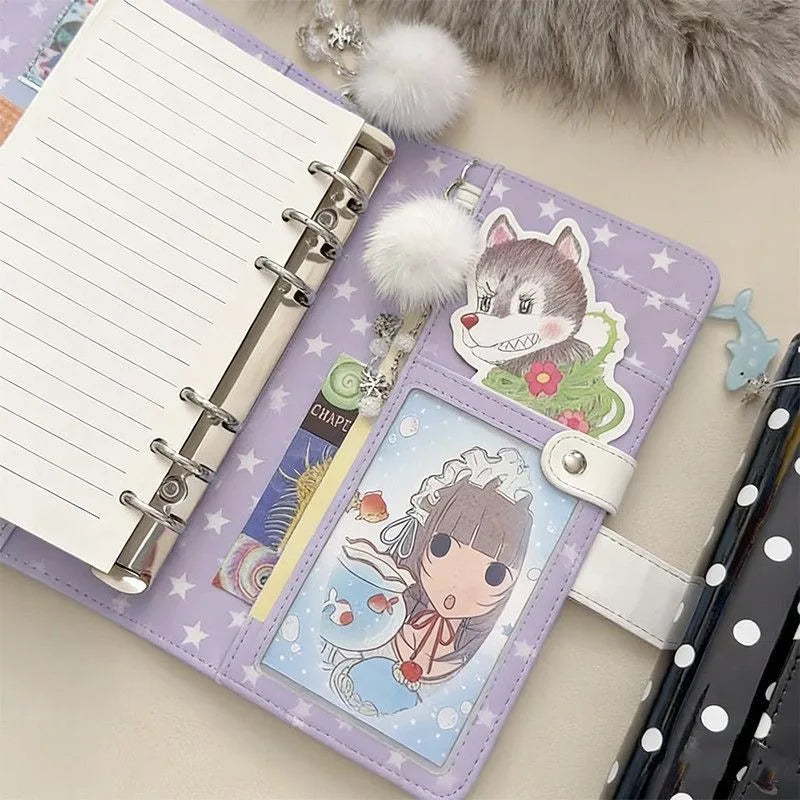 A6 Polka Dot Cloth Binder Notebook 6-Hole Loose Leaf Portable DIY Scrapbook Journal Multi Pocket Photo Album Planner School Gift