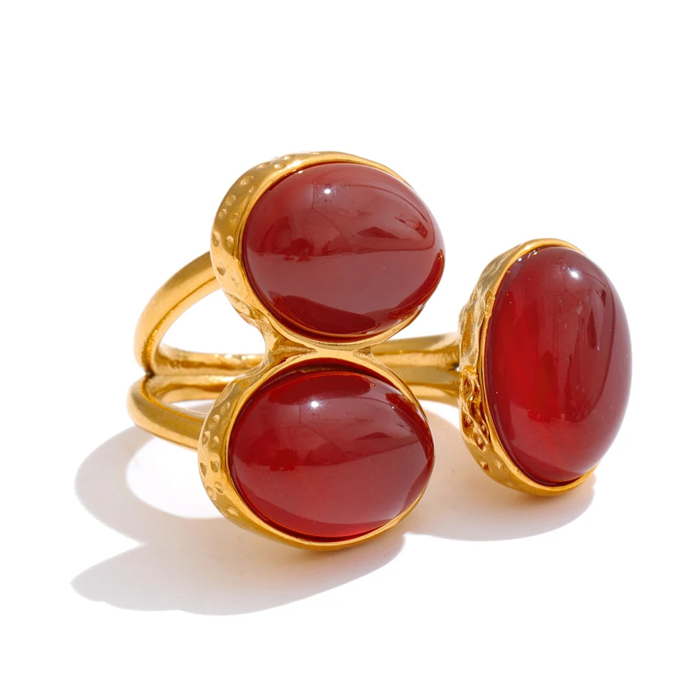 Yhpup Natural Aventurine Agate Stone Shell Pearl Flower Adjustable Ring Fashion Stainless Steel Charm Finger Jewelry Accessories