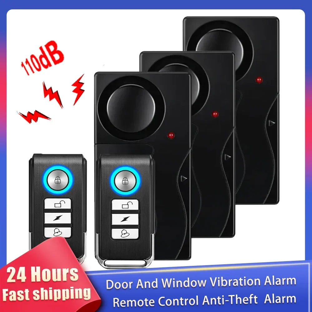 New 110dB Door And Window Vibration Alarm Wireless Anti-Theft Alarm With Remote Control Home Bicycle Security Burglar Alarm