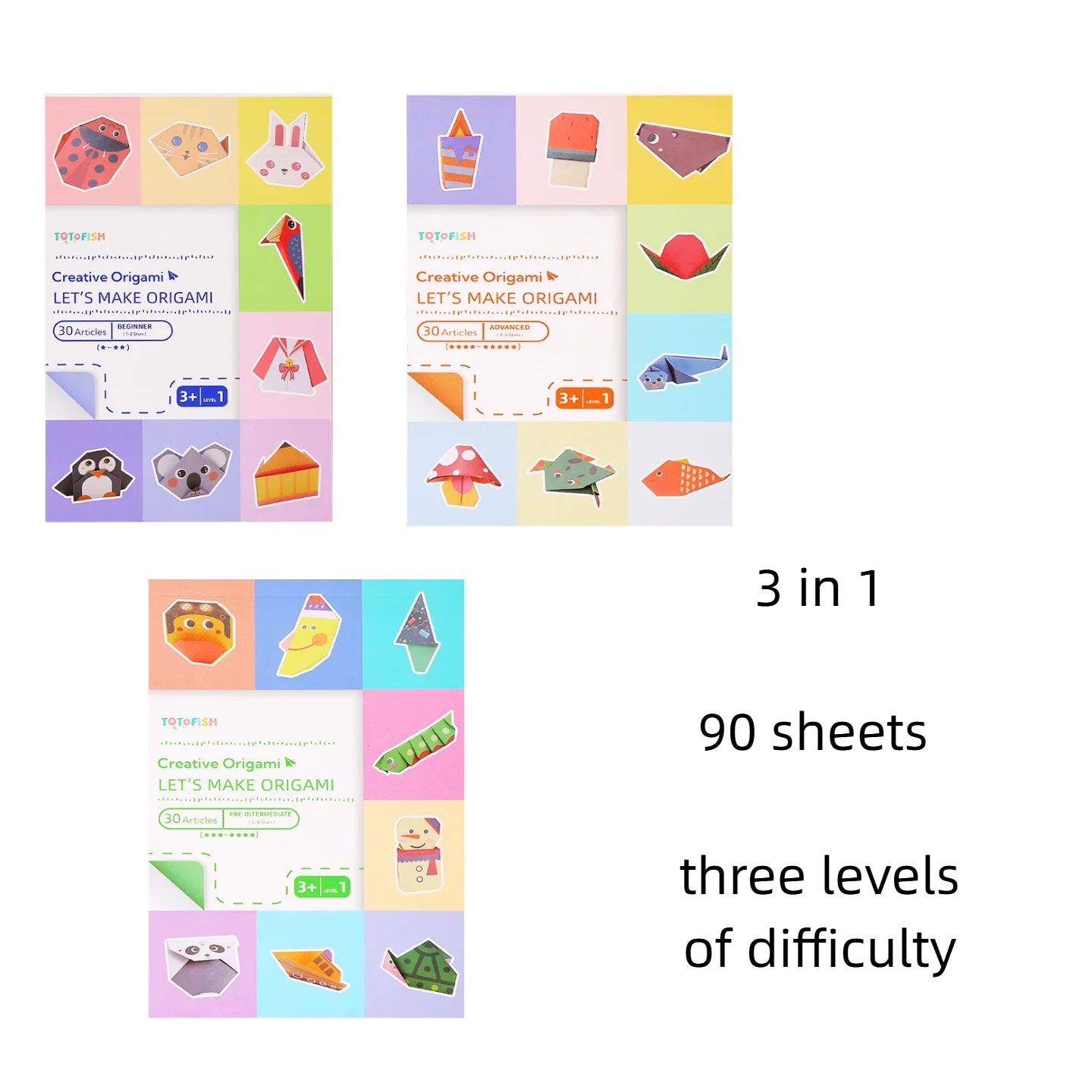Origami Kit with 30/96 Sheets Paper & Guide Book, DIY Craft Art for Beginners kids,Multiple difficulty level challenges