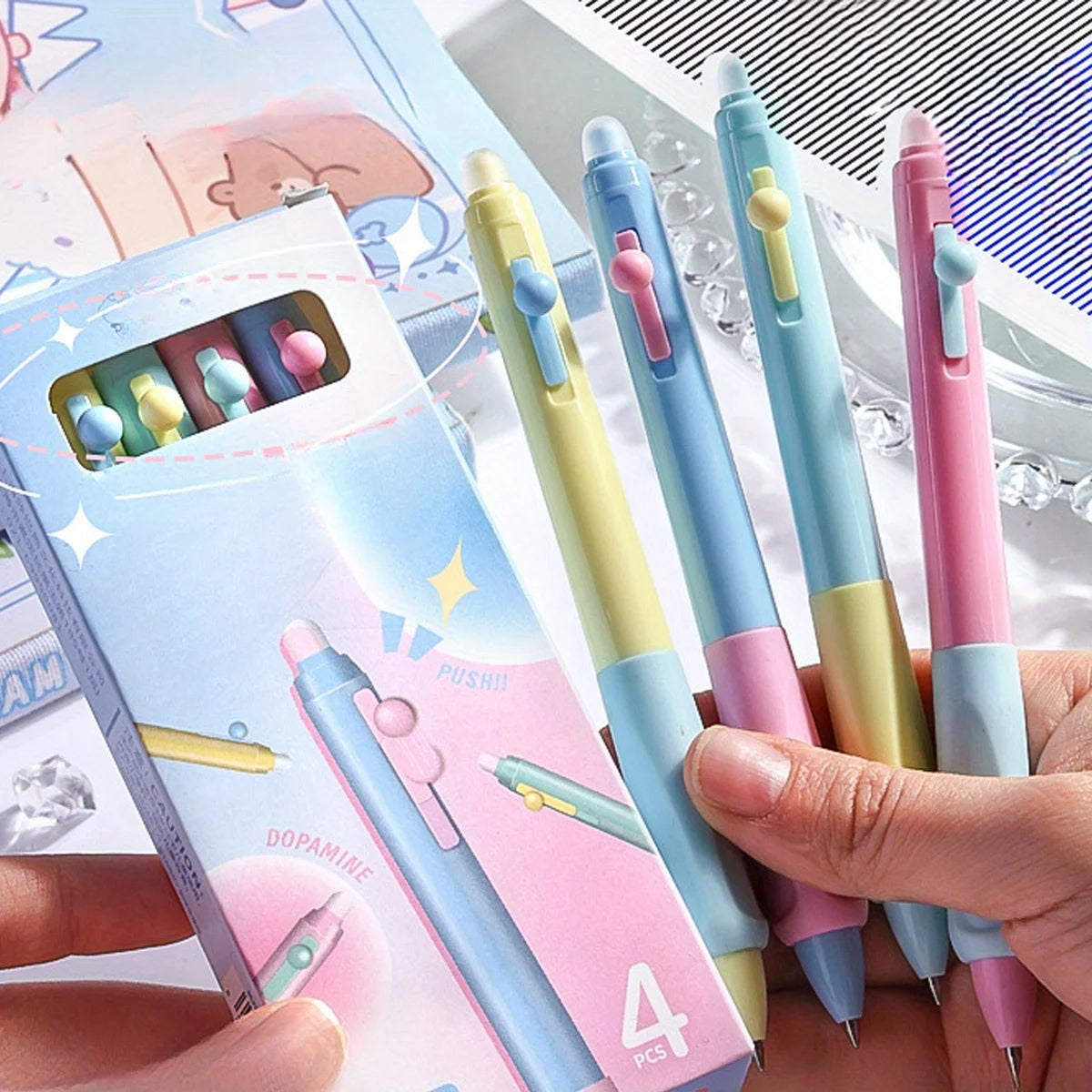 Retractable Erasable Gel Pens Fine Point 0.5 mm, No Need for White Out, 4pack Black/Blue Ink for Completing Sudoku and Crosswor