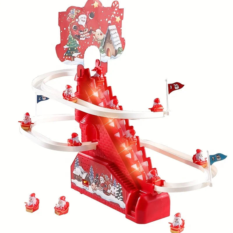 Stunning Santa Claus Climb Stairs Toy Track Slide Christmas Light Music Toy New Year Gift Boy and Girl Toy Home Decoration