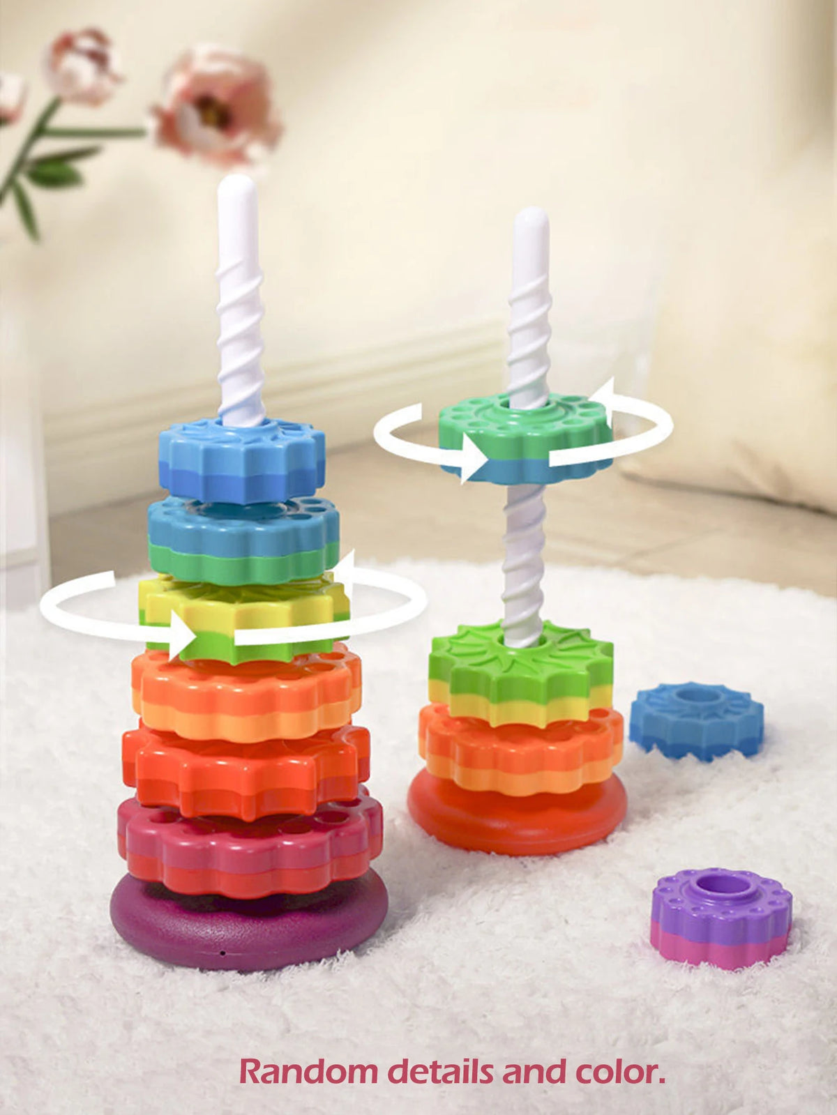 Montessori Rotating Rainbow Tower Baby Stacking Puzzle Toys Safety and Environmental Protection Colored Children's Toys