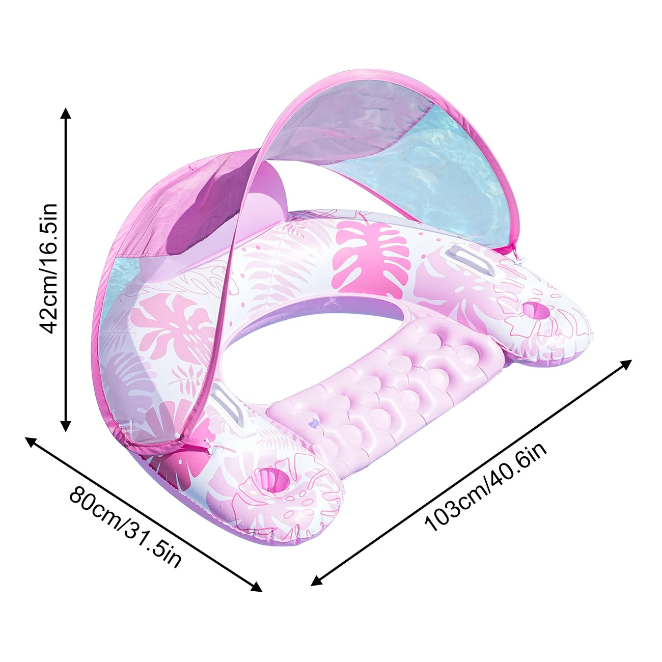 Inflatable Pool Floats Chair with Canopy, Adult Swimming Pool Lounger, Sun Shade Floating Raft Cup Holder for Beach Lake Summer