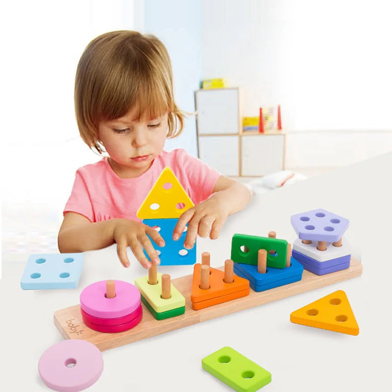 1pc Wooden Column Toys Building Blocks Geometric Shape Cognitive Montessori Early Childhood Education Intelligence Props TMZ