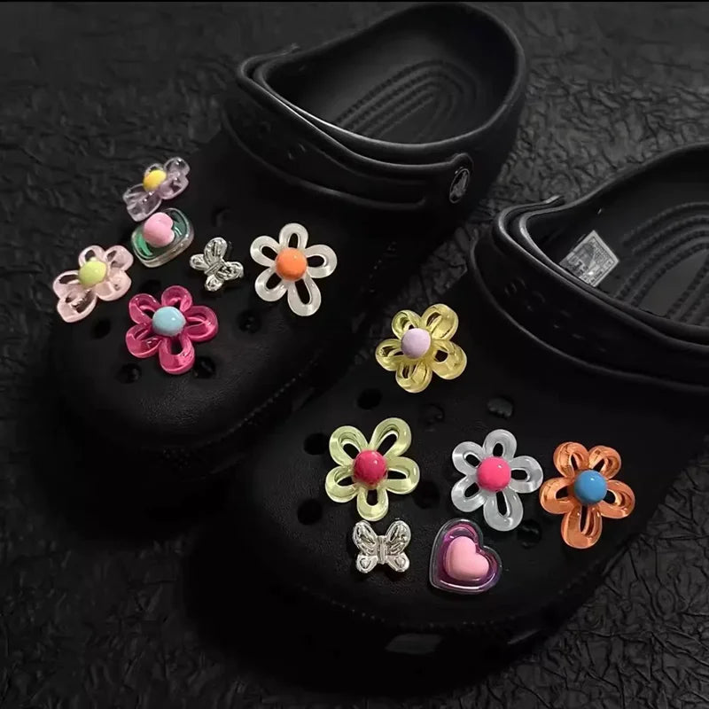 12 pcs/set Jelly Flower Sandals Accessory Plastic Hollow Flowers Cartoon DIY Decorative Accessory Shoes Flower Slippers Buckles