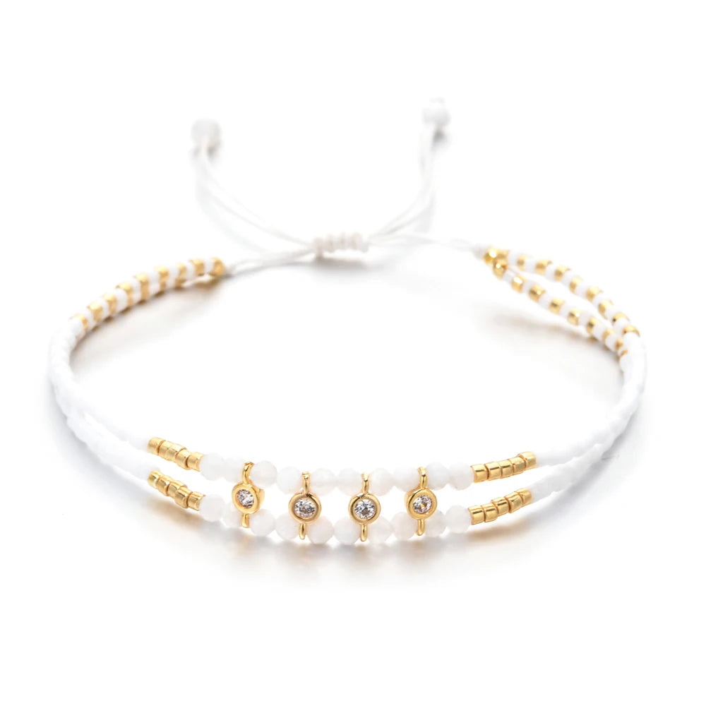 ZMZY Bohemian Natural Stone Beaded Bracelet for Women Gold Plated Crystal Beads Layered Bracelet Ladies Jewelry Friends Gift New