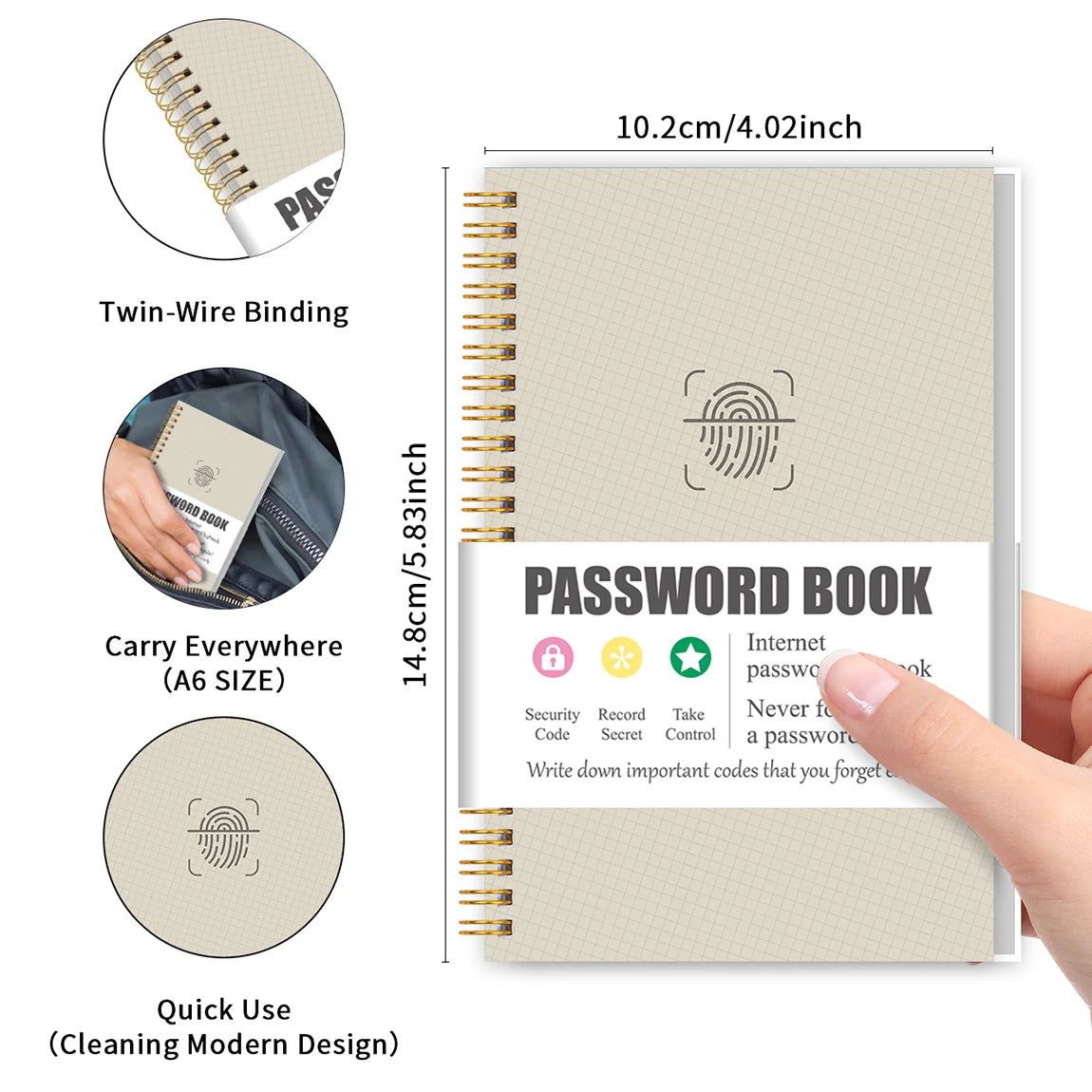 A6 Password Book Spiral Internet Password Organizer Notebook with Tabs for Login Records