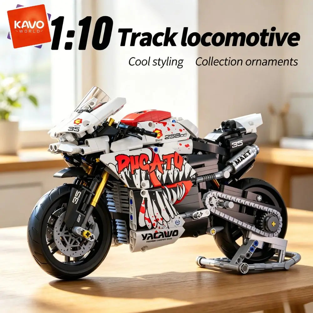 KAVOWORLD High-Tech V4 Racing Motorcycle Building Toy Set STEM Assembly Super Motorbike Model Building Blocks Toy Gift for Teens