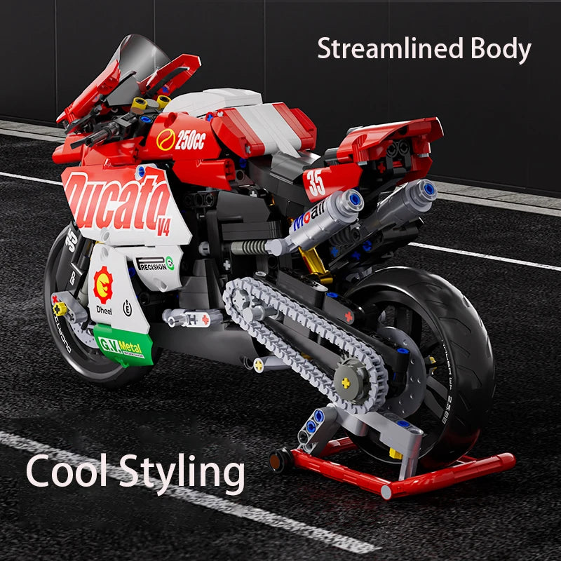Famous V4 Motorcycle Building Blocks Set,Super Motorbike Model Kit,Technical Racing,STEM Assembled Toys Gifts For Boys And Girls