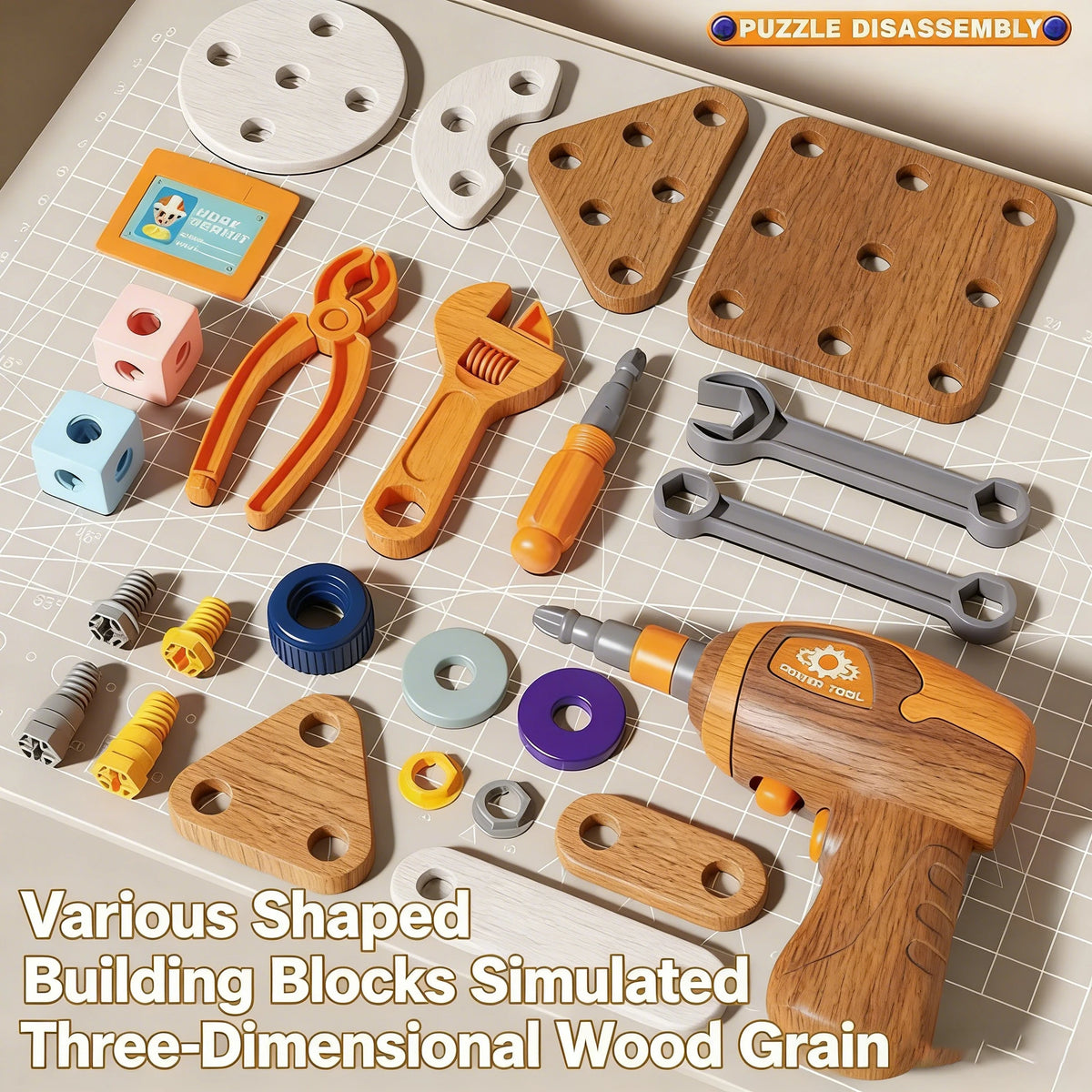 Kids Tool Set DIY Nut Assembly Toy Kit STEM Building Tools Montessori Toys Gifts for Boy Girl Electric Drill Tool Box Optional