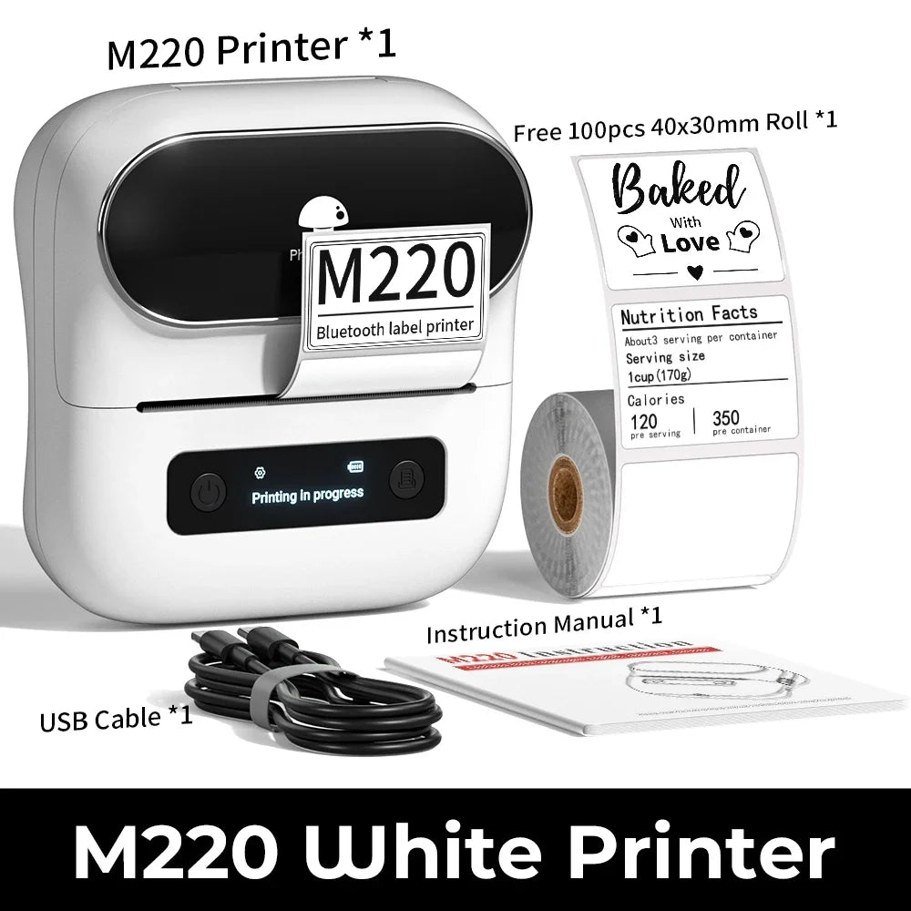 Zodzi M220 Label Printer 75mm Thermal Label Maker for Barcode Address Labeling Mailing File Folder Labels for Phone & PC