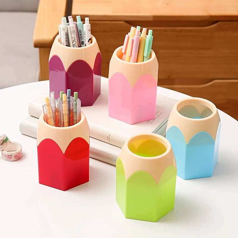 Pencil Shaped Pen Holder, Cute Desktop Plastic Pen Holder, Colorful Vase Pen Holder, Makeup Brush Container