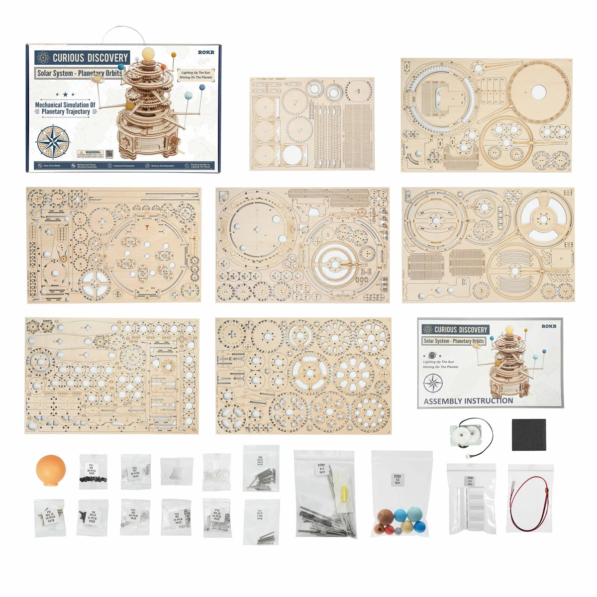 Robotime Rokr Mechanical Orrery 316PCS Rotatable DIY 3D Wooden Puzzles Model Building Block Kits Toy Gift for Teens Adult ST001