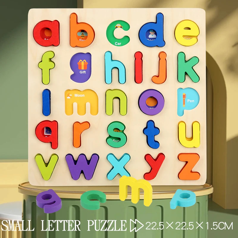 Montessori Wooden Puzzle for Children - Alphabetic Arithmetic Number Geometric Shapes Educational Game Toy for Preschool Learnin
