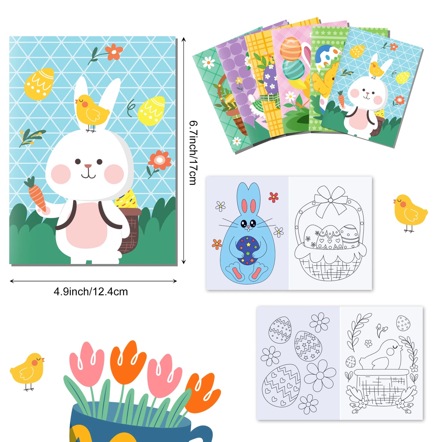 12pcs Easter Graffiti, Drawing Painting Books, Kids Gifts,Egg Bunny Rabbit Pattern,DIY Coloring Book,Birthday Party Gifts